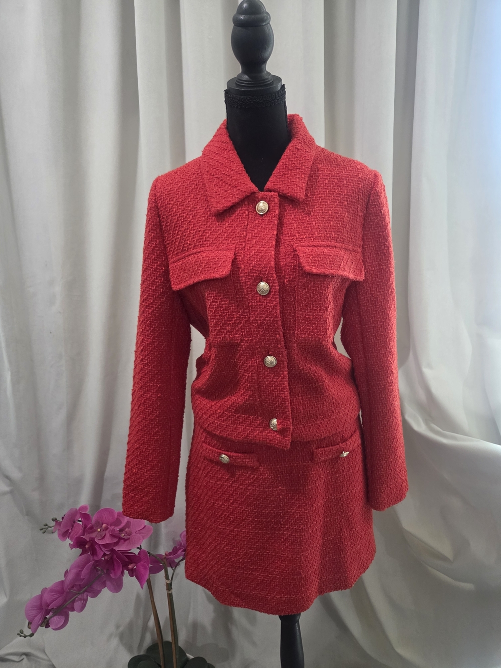 Vigoss Red Tweed Blazer and Skirt Set